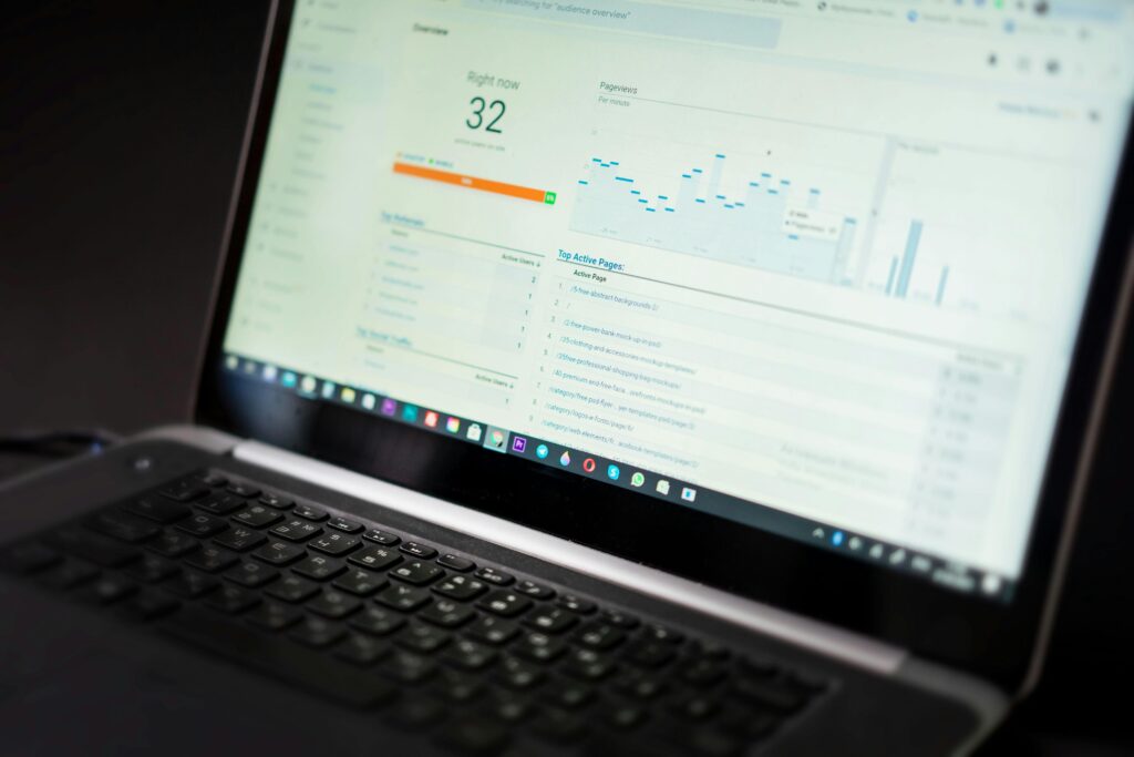 pexels-photo-12969403-12969403 A laptop displaying an analytics dashboard with real-time data tracking and analysis tools.